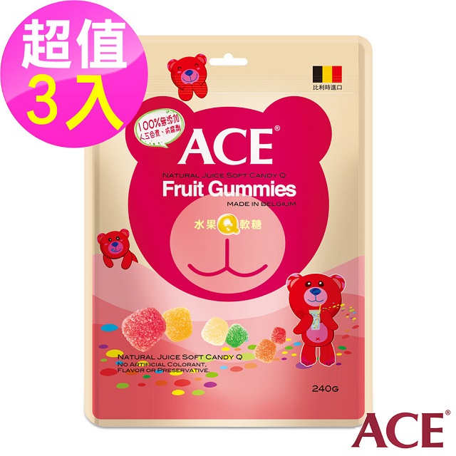 【ACE】水果Q軟糖 3入 (240g/袋)
